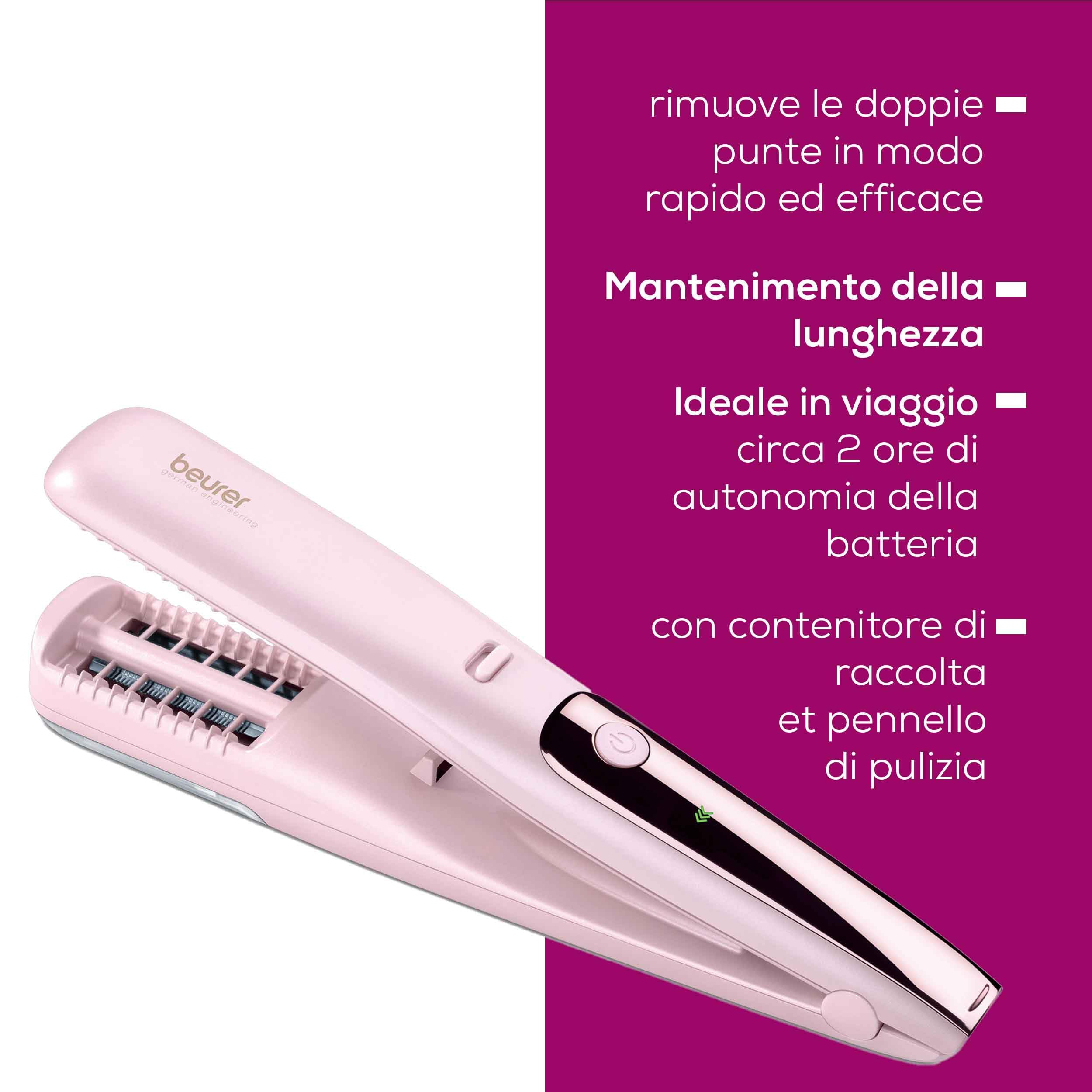 Beurer HT 22 rimuovi doppie punte automatico, elimina le sole doppie punte e le punte dei capelli spezzate in modo rapido ed efficace, con display LED, durata della batteria 2 ore, colore: rosa