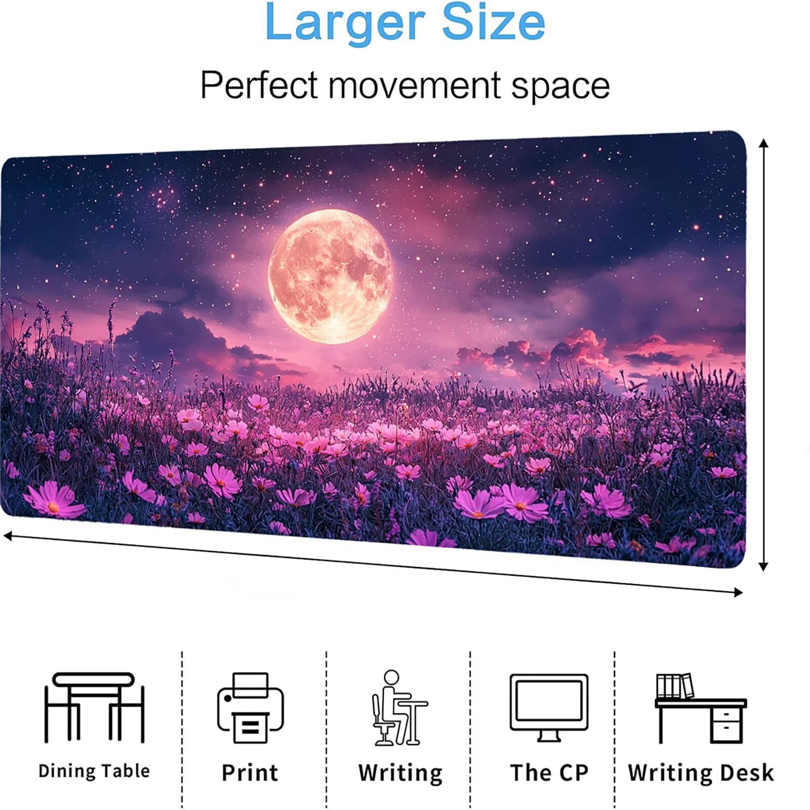 Podkładka pod mysz księżycową XXL, podkładka pod mysz do gier XXL 1600 x 800 x 4 mm, podkładka na biurko dla graczy, bardzo duża bezszwowa mata na stół dla graczy, antypoślizgowa podstawa, wodoodporna