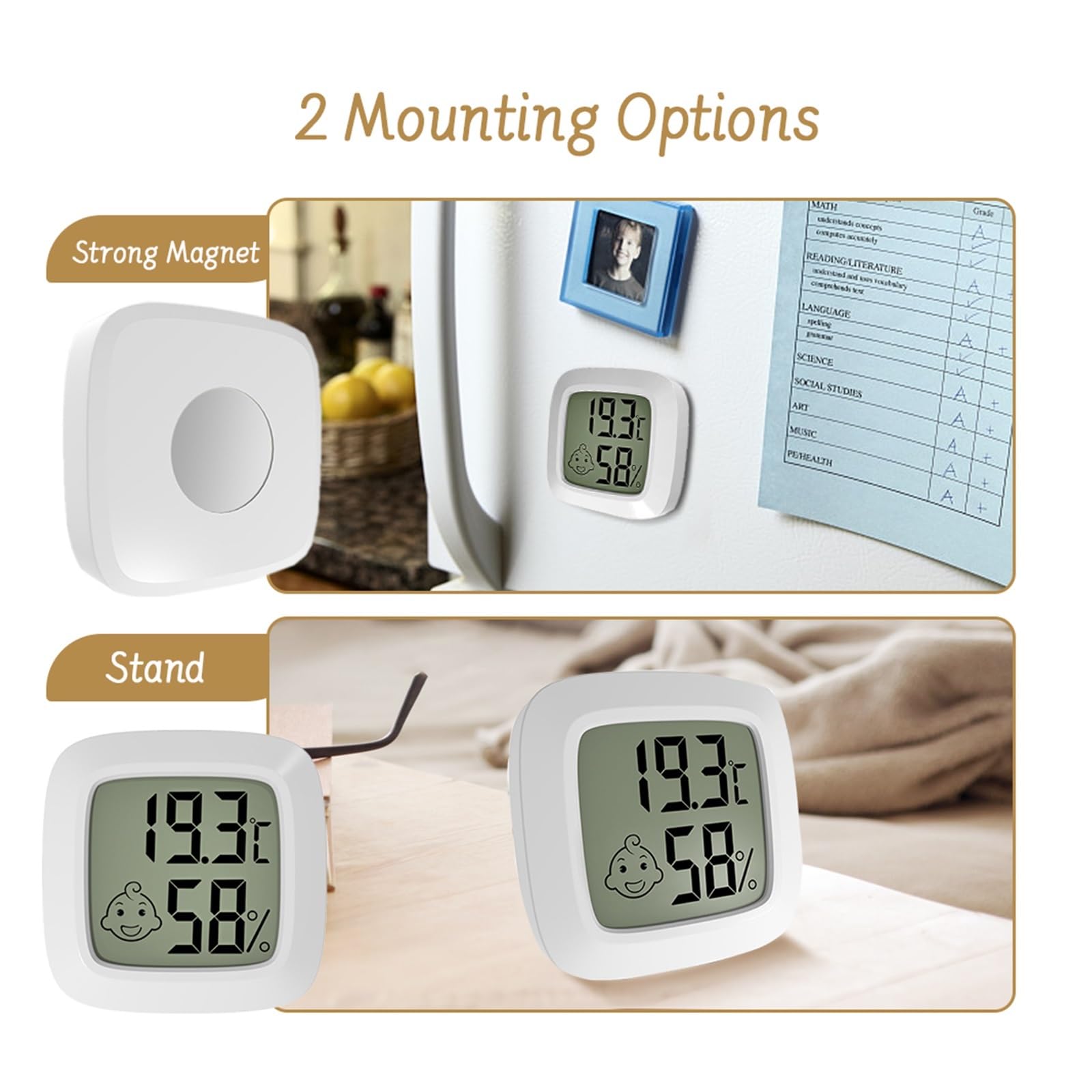 Mini Termómetro Digital LCD Magnético, Higrómetro, Sensor De Temperatura Ambiente, Medidor Humedad, Interior, Estación Meteorológica Preciso Rápido Monitorización Tiempo Real(5pcs)
