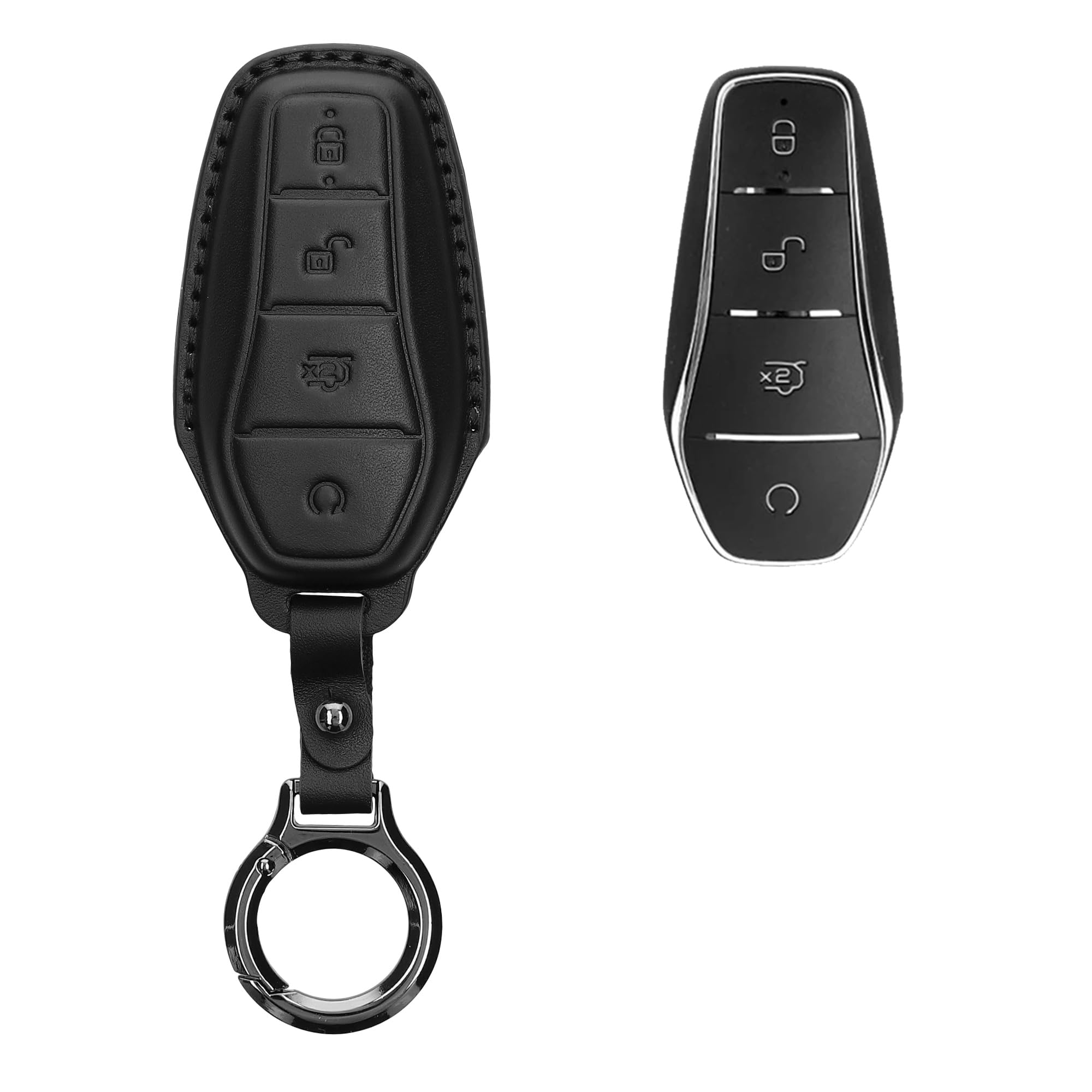 Coque En Simili Cuir Pour Clé De Voiture BYD Atto 3 / Sealion / Han / Tang / Dolphin / Seal - Protection Anti-rayures, Bleu Marine/marron Clair