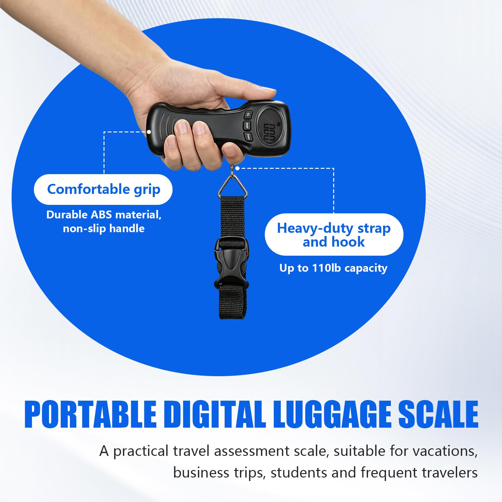 Tragbare Gepäckwaage Reise Digital, 44kg/97lb Kofferwaage, ABS Hängewaage, Schwarz Gepäckwaage mit Haken, Stabile Gewichtsmaschine für Gepäck, Reisen, Tasche