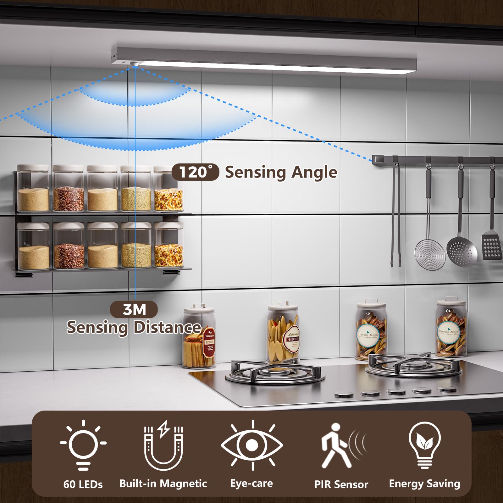 Ylatoial Luce Armadio LED con Sensore di Movimento, 4 Modalità Luce Sottopensile Cucina, USB Lampada LED Ricaricabile, Senza Fili Luci Notturna per Armadio Cucina Scale Corridoio Garage