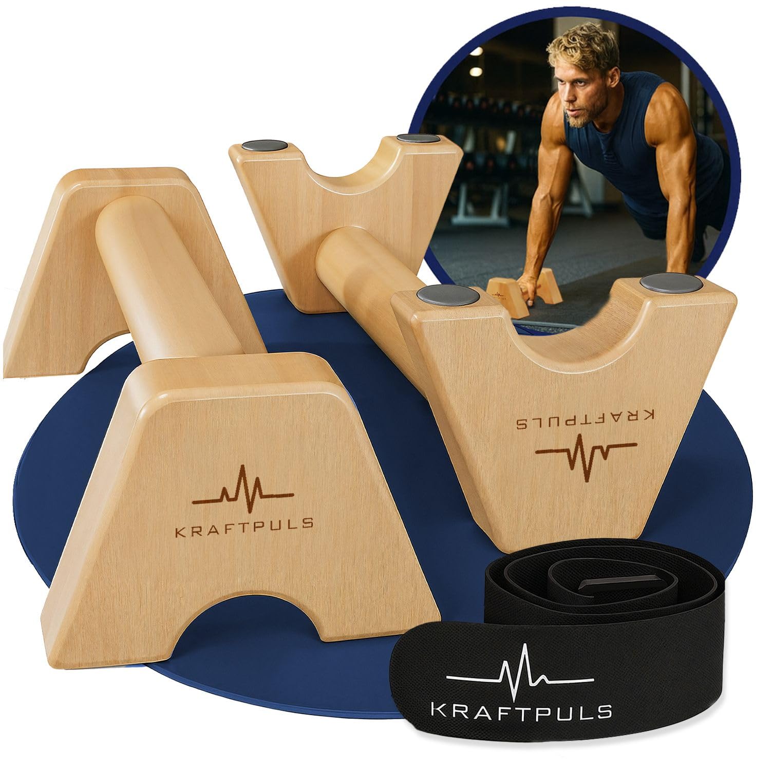 KRAFTPULS® Liegestützgriffe - als Calisthenics Equipment – rutschfeste & nachhaltige Parallettes und Handstand Griffe - ideal als Calisthenics Griffe