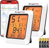 TempPro Bluetooth Hygrometer Thermometer Indoor Room Monitor - 260FT Range, 2-Year Data Export, Backlit Display, 2 Pack