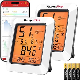 TempPro Bluetooth Hygrometer Thermometer Indoor Room Monitor - 260FT Range, 2-Year Data Export, Backlit Display, 2 Pack