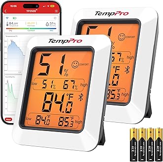 ThermoPro Hygrometer Thermometer for House TP350, Bluetooth Room Indoor Greenhouse Thermometer Monitor Up to 260FT, Backlit Humidity Meter Temperature Sensor with 2-Year Data Export, 2 Pack
