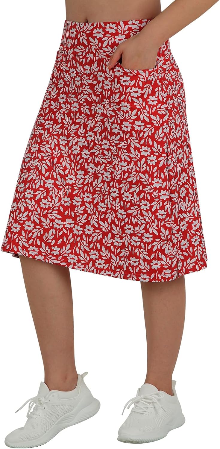 Women's Midi Length Skorts Skirts with 3 Pockets Modest Skirts Women's 24" Knee Length Skort