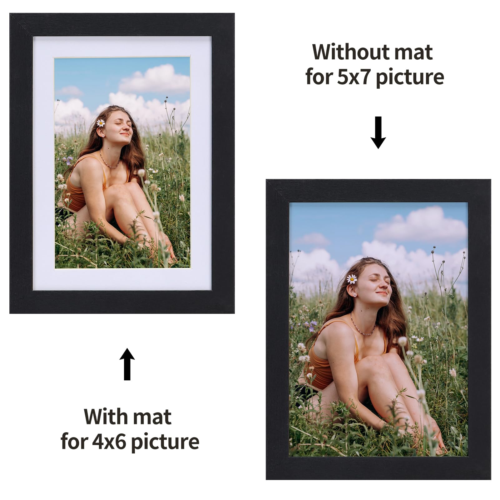 EYMPEU 5x7 Picture Frames Black Wood Set of 15, Display Multi 4x6 Photos with Mat or 7x5 without Mat, Bulk Matted 4x6 Frames for Wall or Table Top