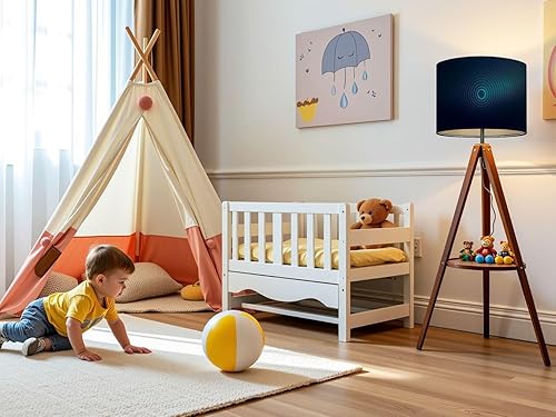 Miniatura 5 de Drum Lamp Shades Abstract blue glowing geometric lines dark blue Modern shiny blue Lampshade for Floor Lamps Table Lamp Pendant Light Linen