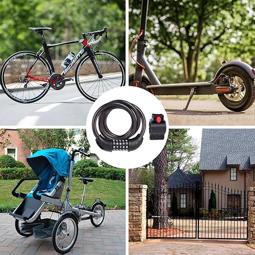 Miniatura 6 de NDakter Candado de bicicleta, cable de bicicleta de 45.6 pies, cerradura de bicicleta de alta seguridad con combinación de 5 dígitos reiniciable,