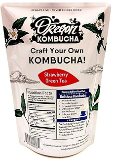 Kombucha Starter Kit by Oregon Kombucha | Organic Strawberry Green Tea and Scoby w/ Starter Liquid - Raw Culture Brews 1 Gallon of Delicious Kombucha, Guaranteed