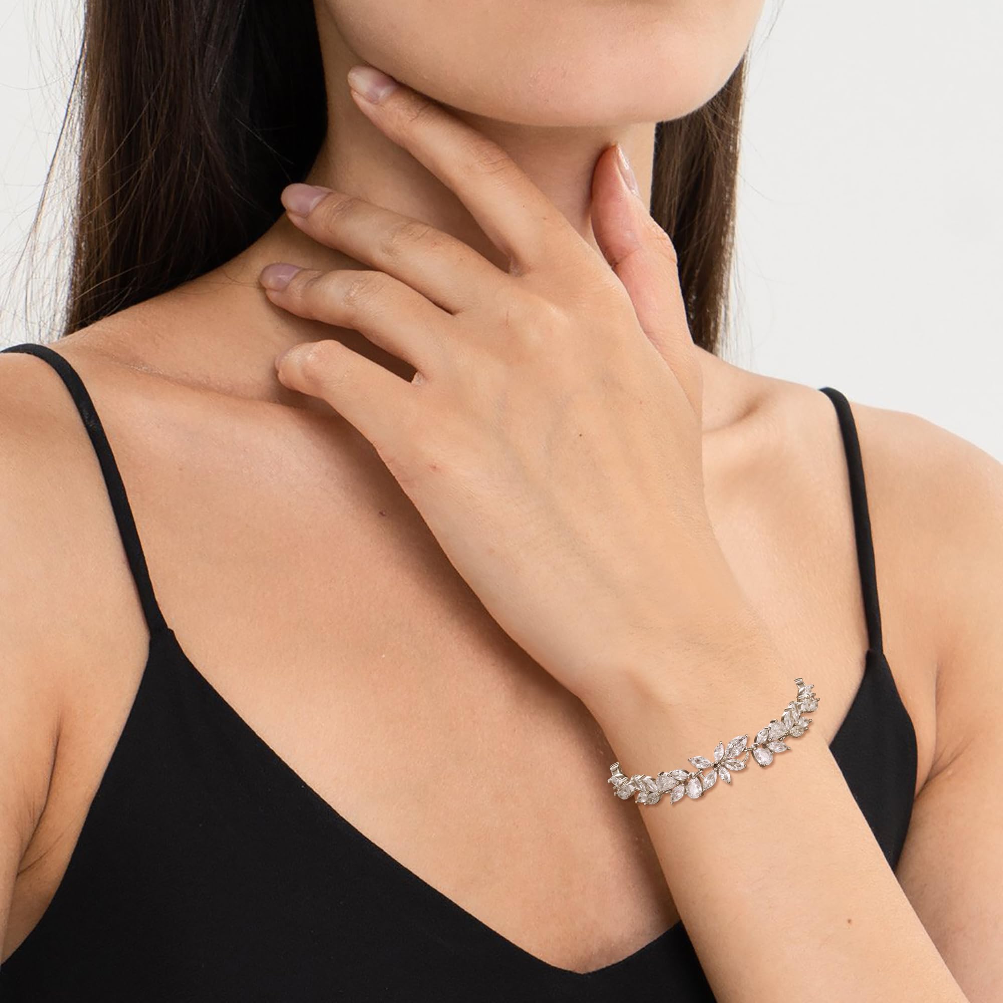 Juego de joyas de boda para novias, damas de honor, marquesa brillante, circonia cúbica, cadena de novia, pendientes largos colgantes, juego de pulseras de tenis