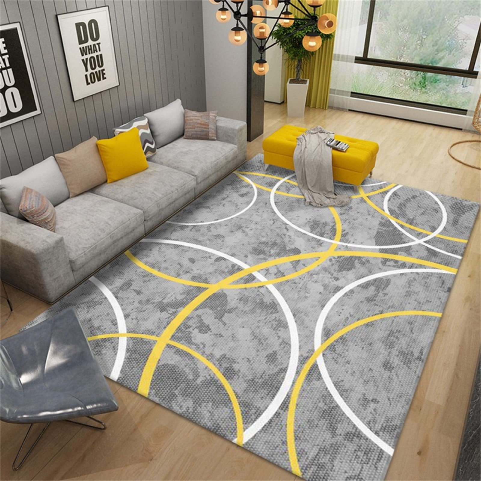 Tapis design gris 200x300cm rectangulaire géométrique et lavable