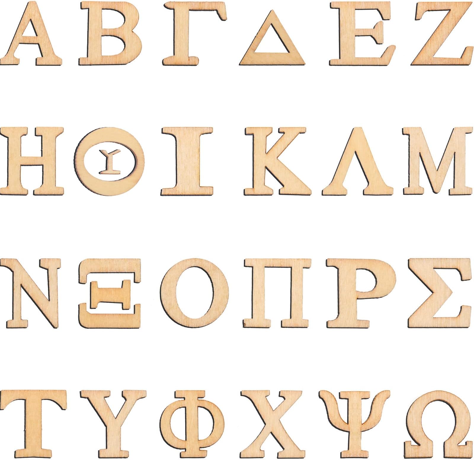Blulu 96 Pieces Wooden Greek Letter Unfinished Wooden Letters Single Layer Letter Wooden Greek Alphabets Letter for DIY Painting Crafts Home Decoration (1 Inch)