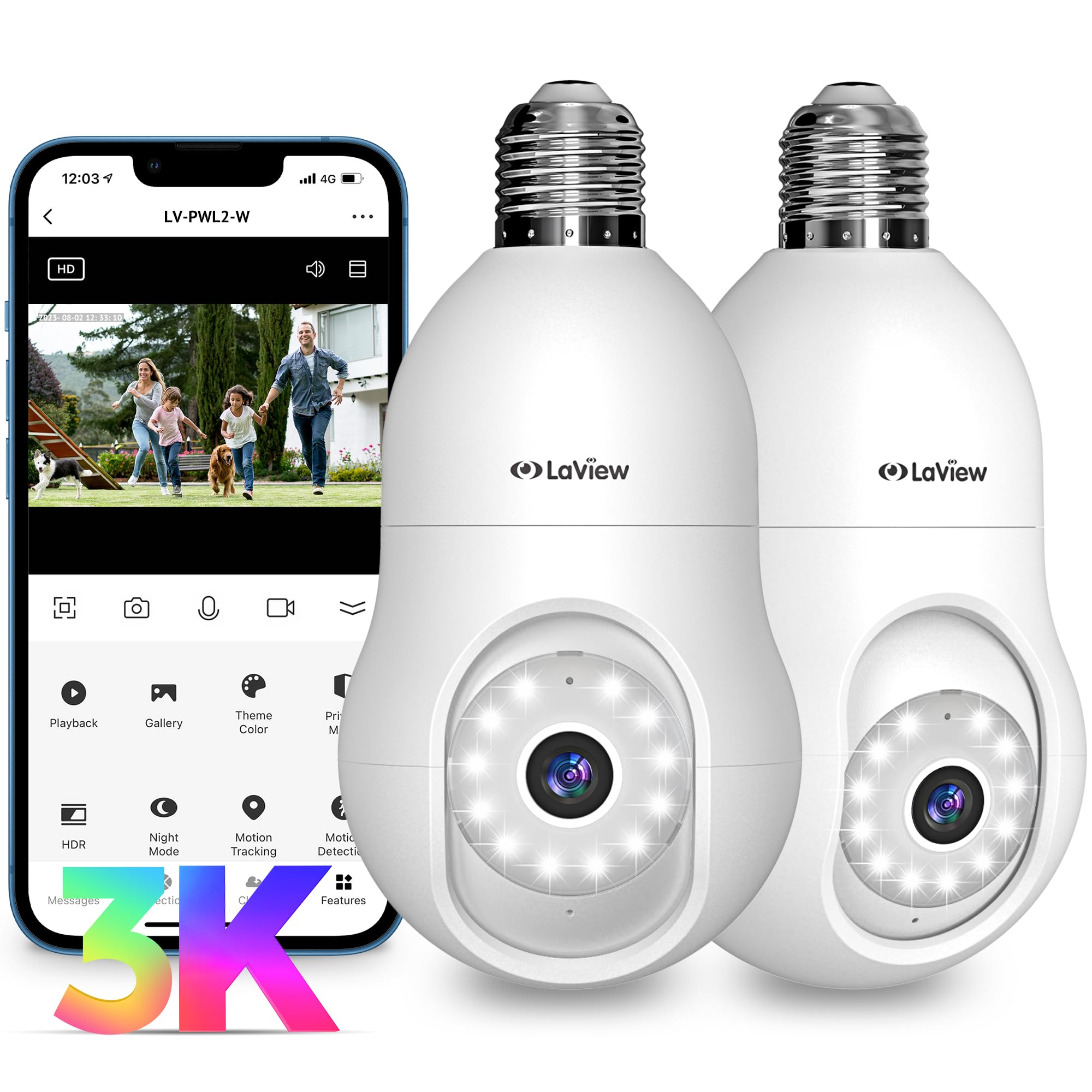LaView 4MP Bulb Security Camera 2.4GHz,360° 2K Security Cameras Wireless Outdoor Indoor Full Color Day and Night, Motion Detection, Audible Alarm, Easy Installation, Compatible with Alexa (2 Pack) — Amazon image 14