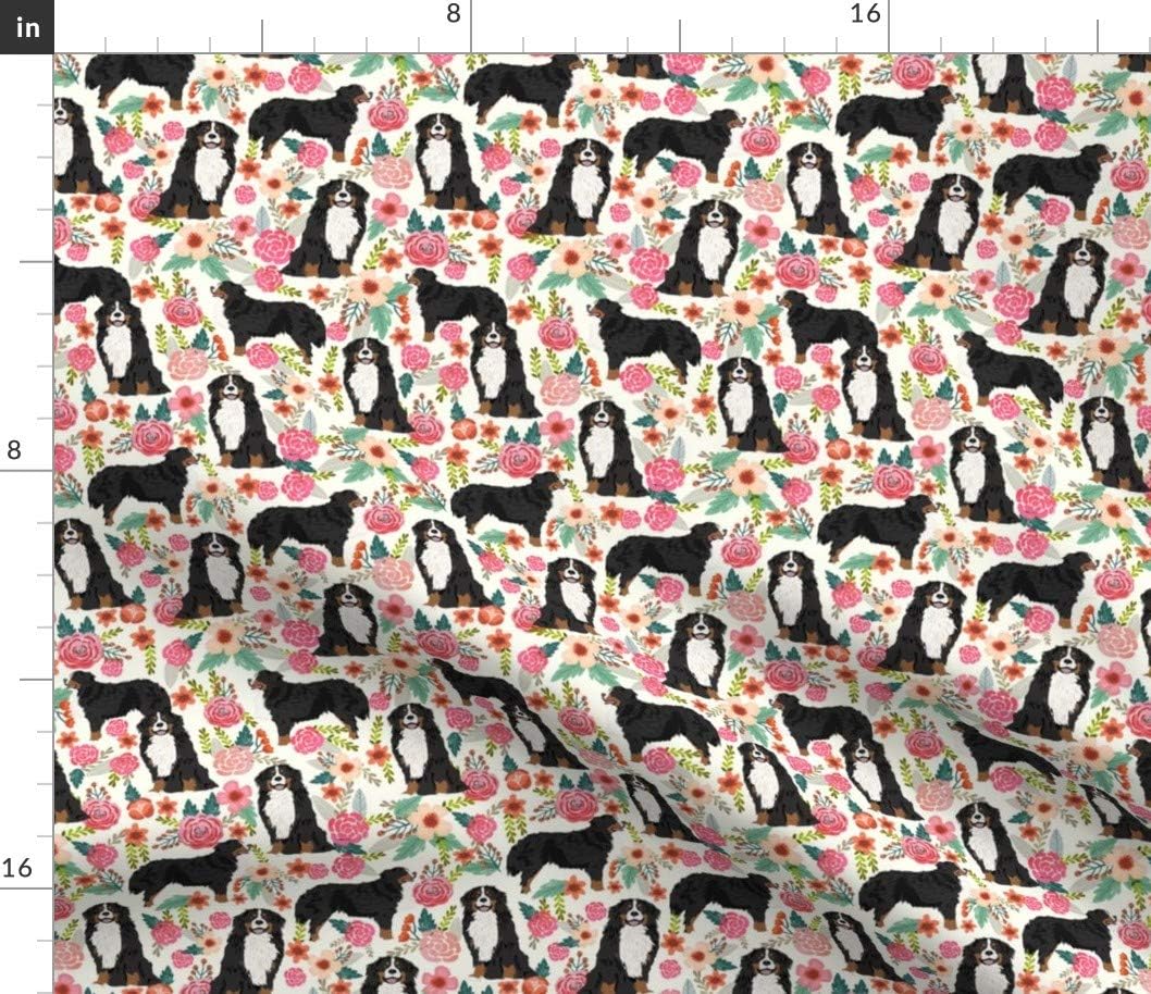 Spoonflower Fabric - Bernese Mountain Dogs Florals Flowers Cute Sweet Best Breeds Vintage Printed on Petal Signature Cotton Fabric by The Yard - Sewing Quilting Apparel Crafts Decor