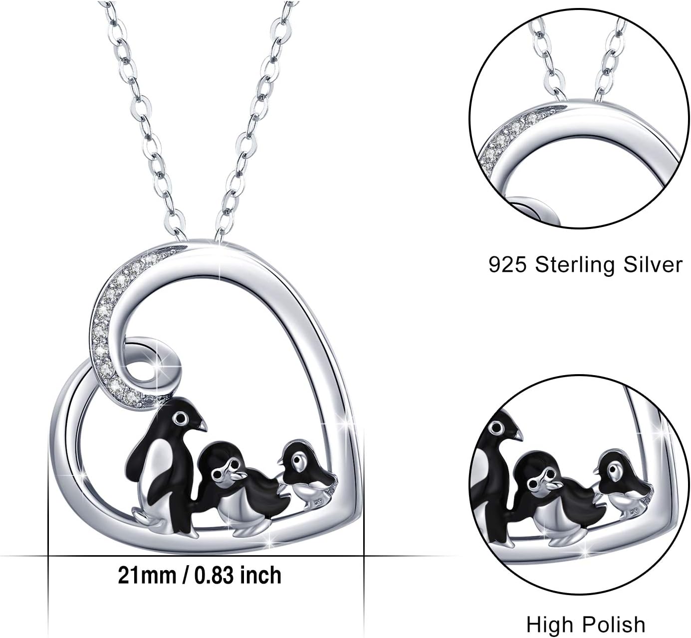JUSTKIDSTOY Penguin Family Necklace 925 Sterling Silver Penguin Heart Pendant Cute Animal Necklace Jewelry Gifts for Women Wife - Image 5