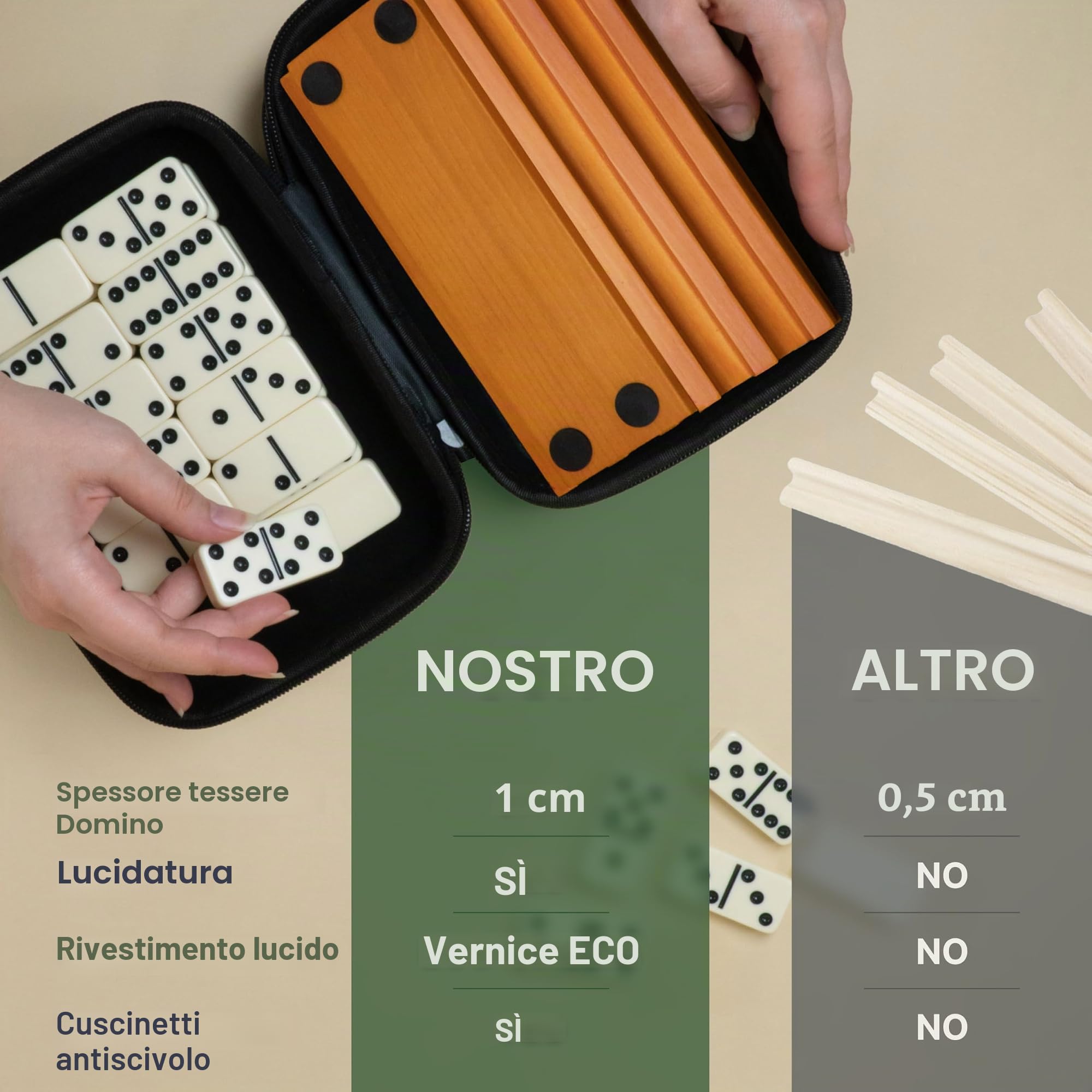 Queensell Domino Set per Adulti con 4 Rastrelliere in Legno