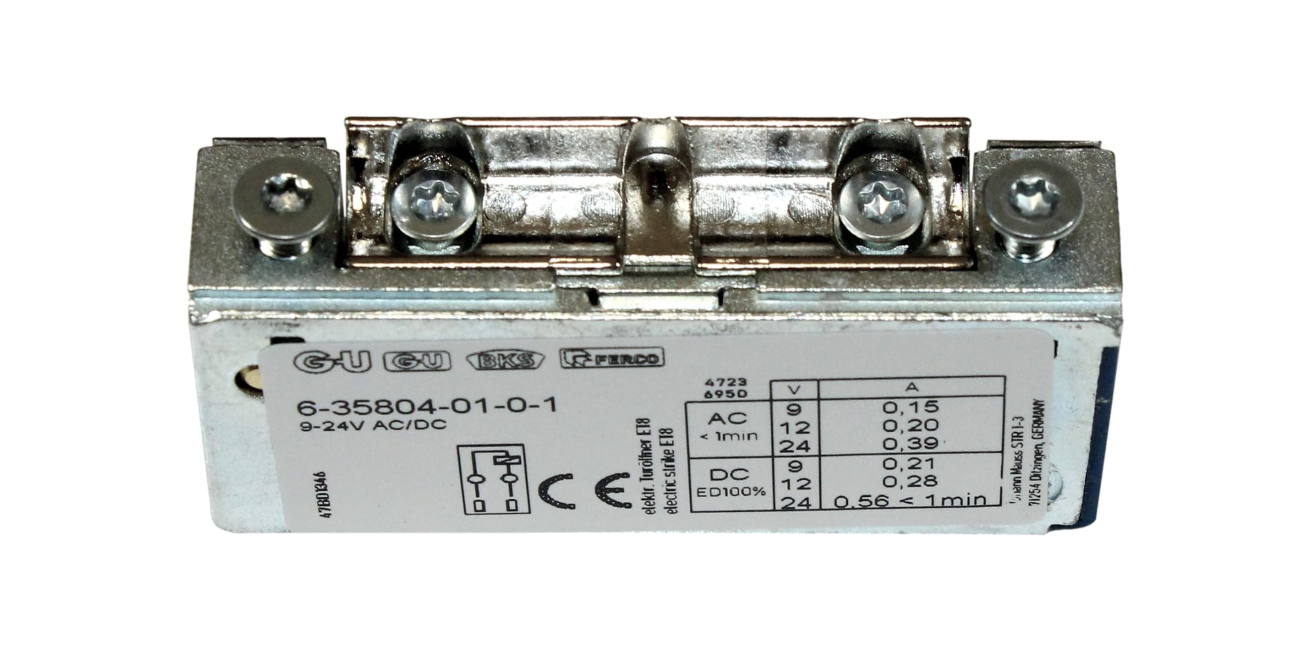 GU BKS Elektro-Türöffner Nr.5 (oder auch ET8), Radiusfalle, ohne Tagesentriegelung 9-24 V AC/DC, 100% ED, 6-35804-01-0 incl. SN-TEC Befestigungsschrauben