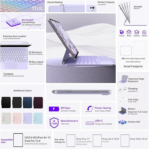 Miniatura 13 de typecase Funda de teclado Edge para iPad Air de 13 pulgadas (M3/M2, 2025/2024) y iPad Pro de 12.9 pulgadas (6ª/5ª/4ª/3ª generación), teclado mágico