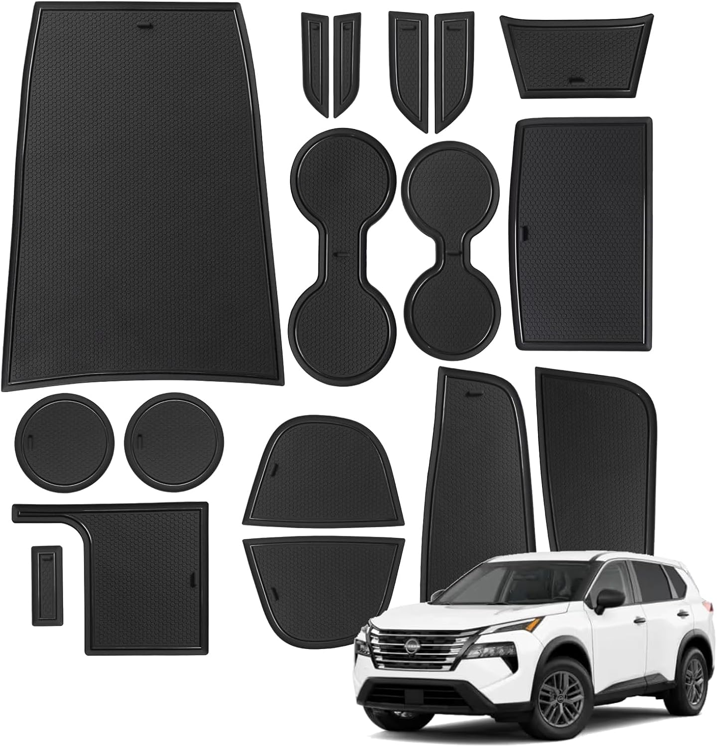 Cup Holder Pads for 2021-2026 Nissan Rogue,17Pcs Odorless Soft Silicone Non-Slip Door Slot Insert Mats Liners for 2026 2025 2024 Car Interior Accessories Black