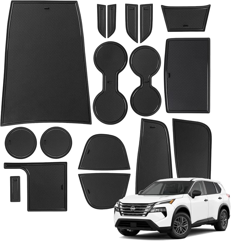 Kit de Tapetes para Console Central KOOGEN Compatível com Nissan Rogue 2021–2026 Preto, 17 peças