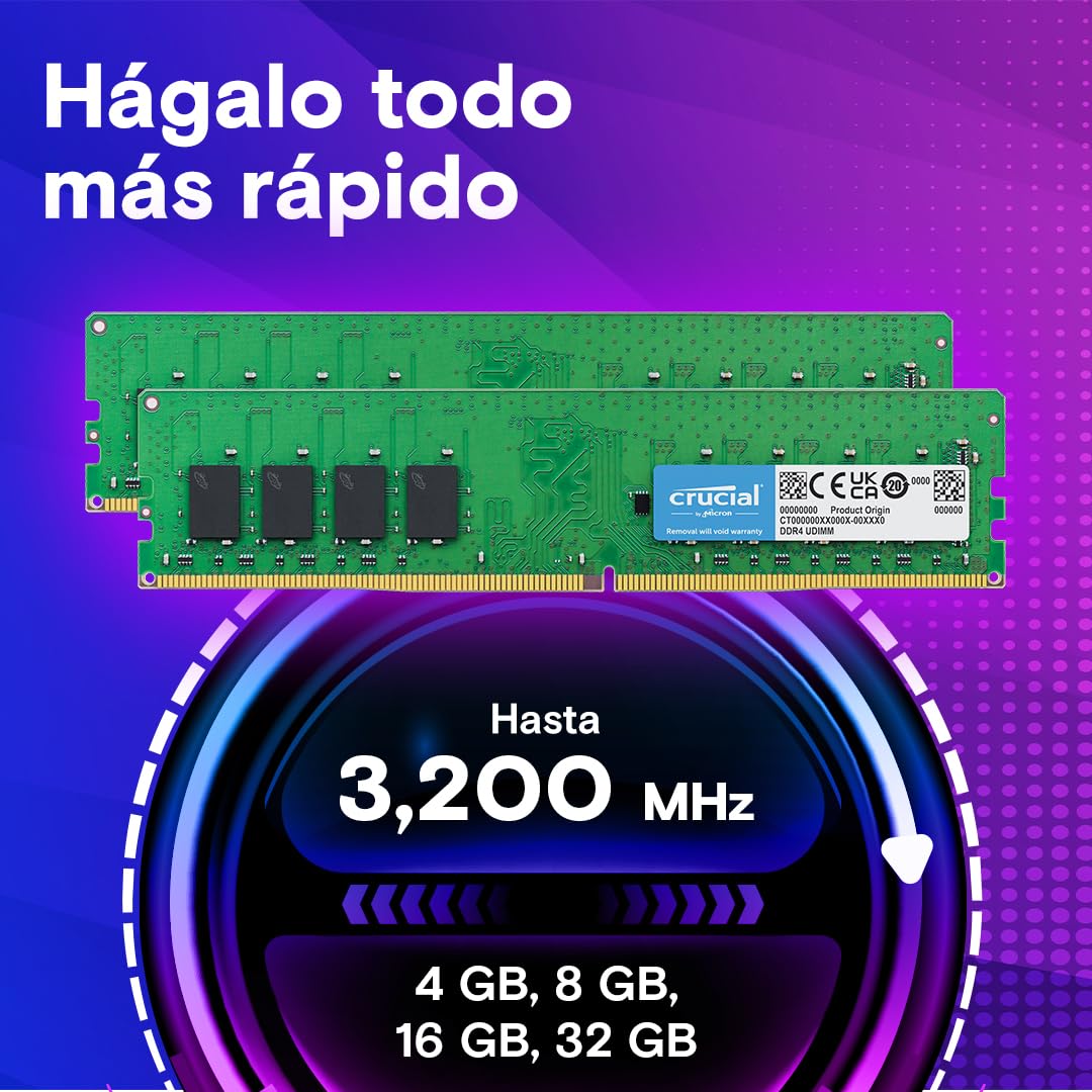 Crucial RAM DDR4 64GB Kit (32GBx2) 3200MHz CL22, Memoria PC (o