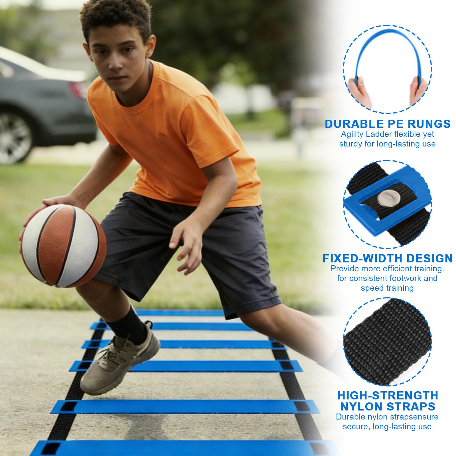 Barras de slalom, accesorios de entrenamiento con 6 polos de eslalom, escalera de coordinación de 6 m, 12 conos, cuerda de saltar y paracaídas de resistencia, juego de entrenamiento de fútbol para