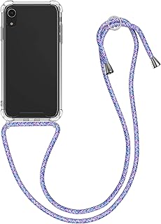 kwmobile Custodia Compatibile con Apple iPhone XR - Cover a Tracolla con Cordino - Back Case Silicone Trasparente/Lavanda/Viola/Bianco con Laccio per Collo