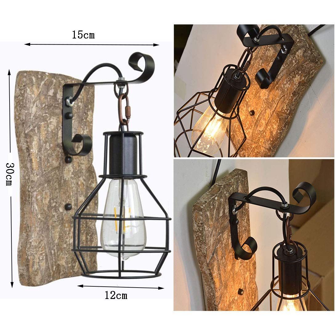 CFWSHJ Vintage kinkiet przemysłowy kinkiet drewniany metalowy kinkiet ścienny retro kinkiety do montażu podtynkowego drewniana latarnia E27 podstawa do restauracji, przejścia, korytarza, wejścia,