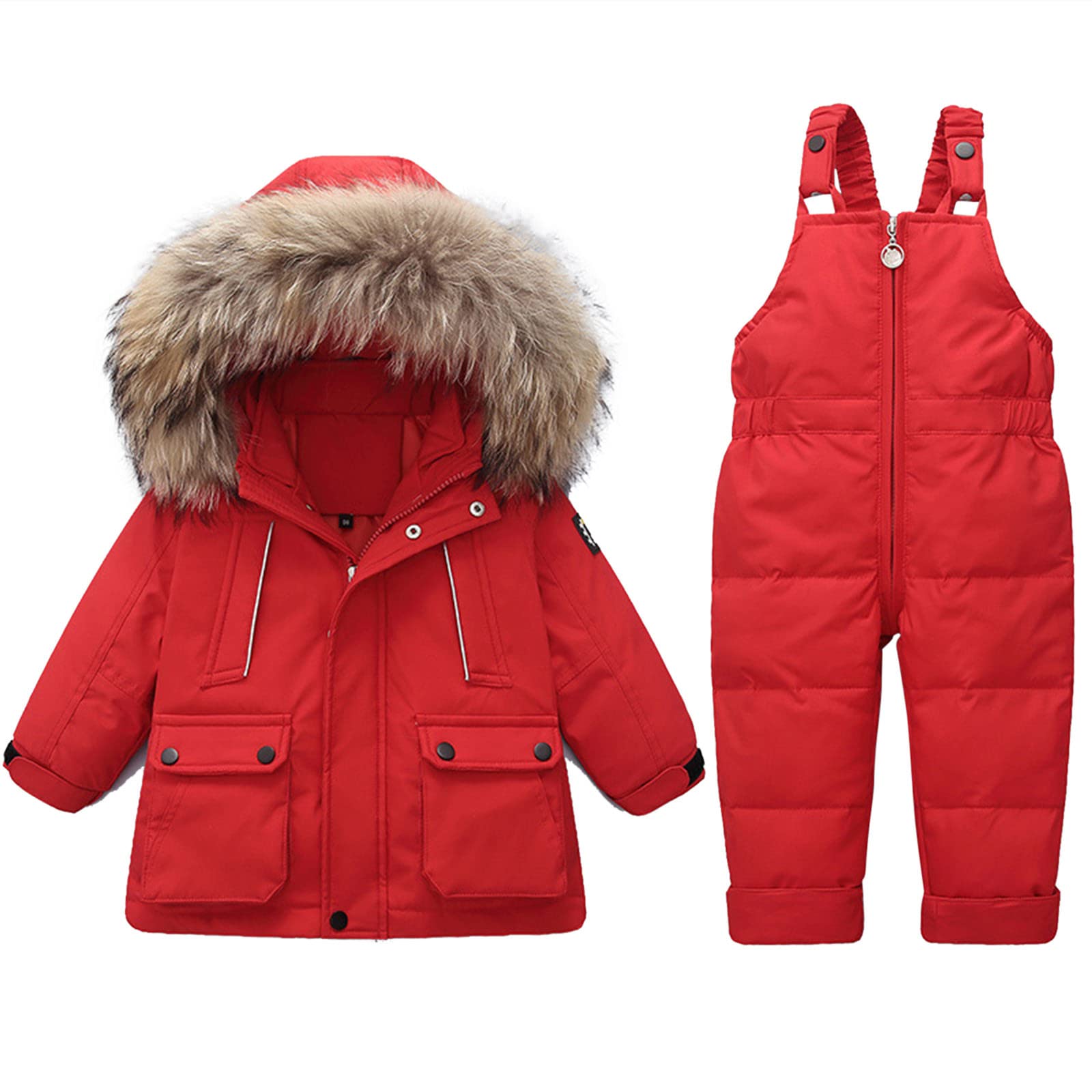 Combinaison de Ski pour Enfant Ensembles de Neige Bébé Doudoune à Capuche Pantalons Salopettes Zippé Fourrure Amovible Veste en Duvet Hiver Chaud Tenue Plein Air pour 1-5 Ans