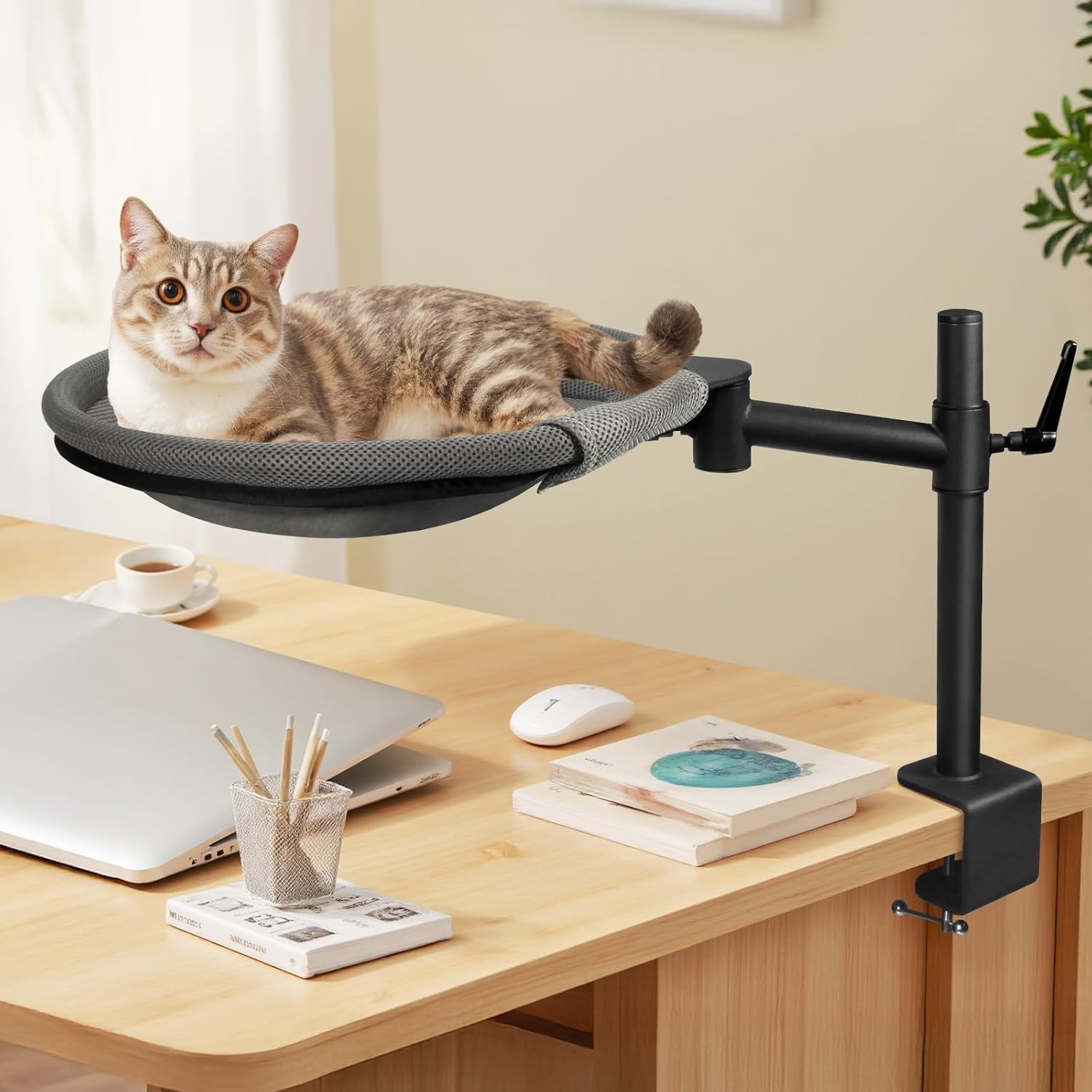 Cat Desk Bed, 360° Rotating & Height Adjustable Desk Cat Nest, Elevated Breathable Cats Bed for Desk with Removable Washable Cover for Indoor Kitten Cats-Maximum Hold Up to 40lb