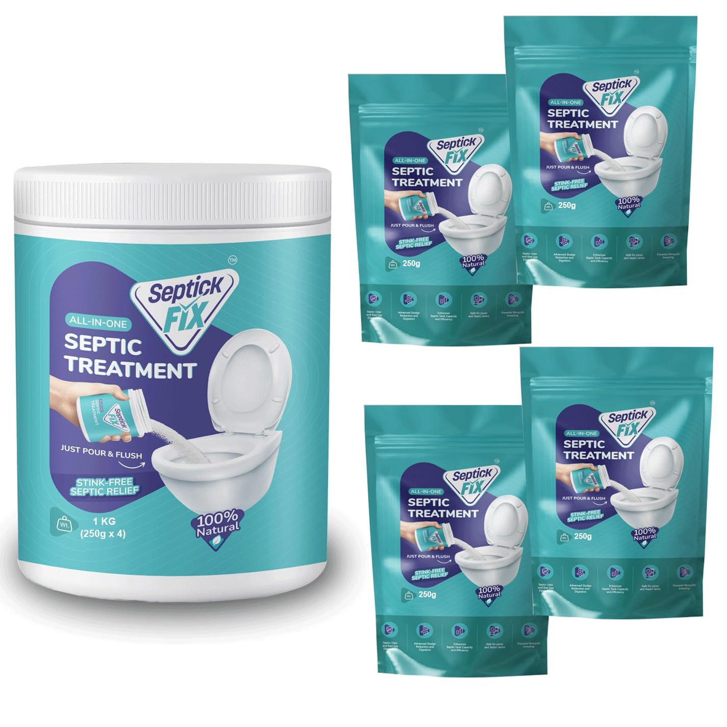 Septick Fix Septic Tank Cleaner Bacteria Powder, Removes Odour, Reduces Sludge, Easy to Flush, Eco-friendly & Advanced Bio Culture Enzymes, Safe for Pipes & Tanks | 250g x 4 Packs = 1 Kg (B0D1VQ4KP4) Amazon Price History, Amazon Price Tracker