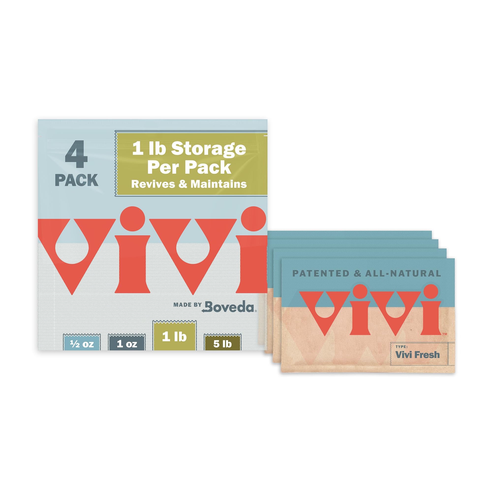 Vivi Fresh Lot de 4 paquets de contrôle de l'humidité dans un sac refermable | Pour tous les récipients de stockage hermétiques, stockez plus longtemps et préservez la fraîcheur | Lot de 4