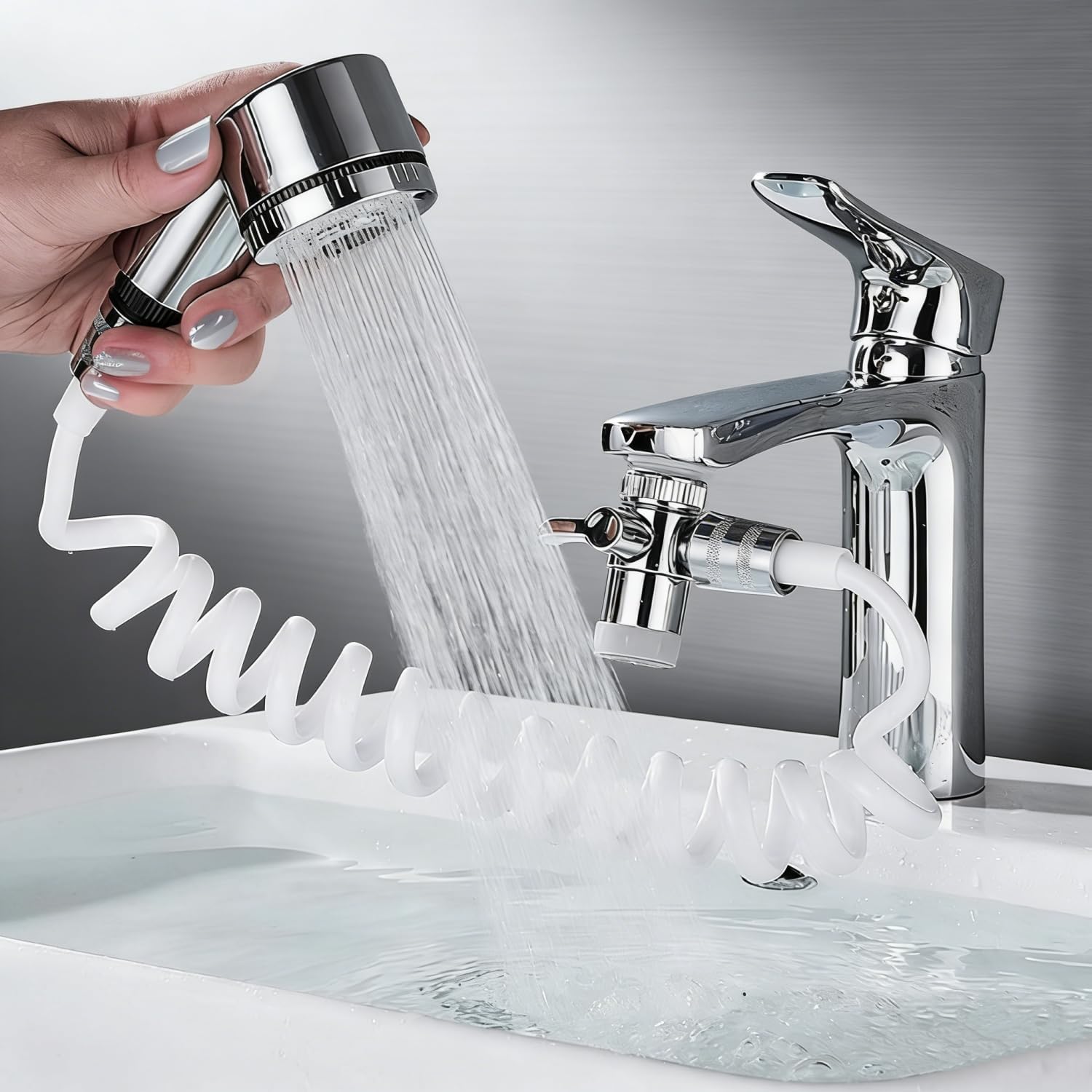 1Set Bathtub & Shower Trim Kit - Handheld Faucet To Shower Sprayer Attachment with ON/OFF Control, Universal Extender for Hair Washing, Pet Bath, Barbershop, Laundry & Utility Sink