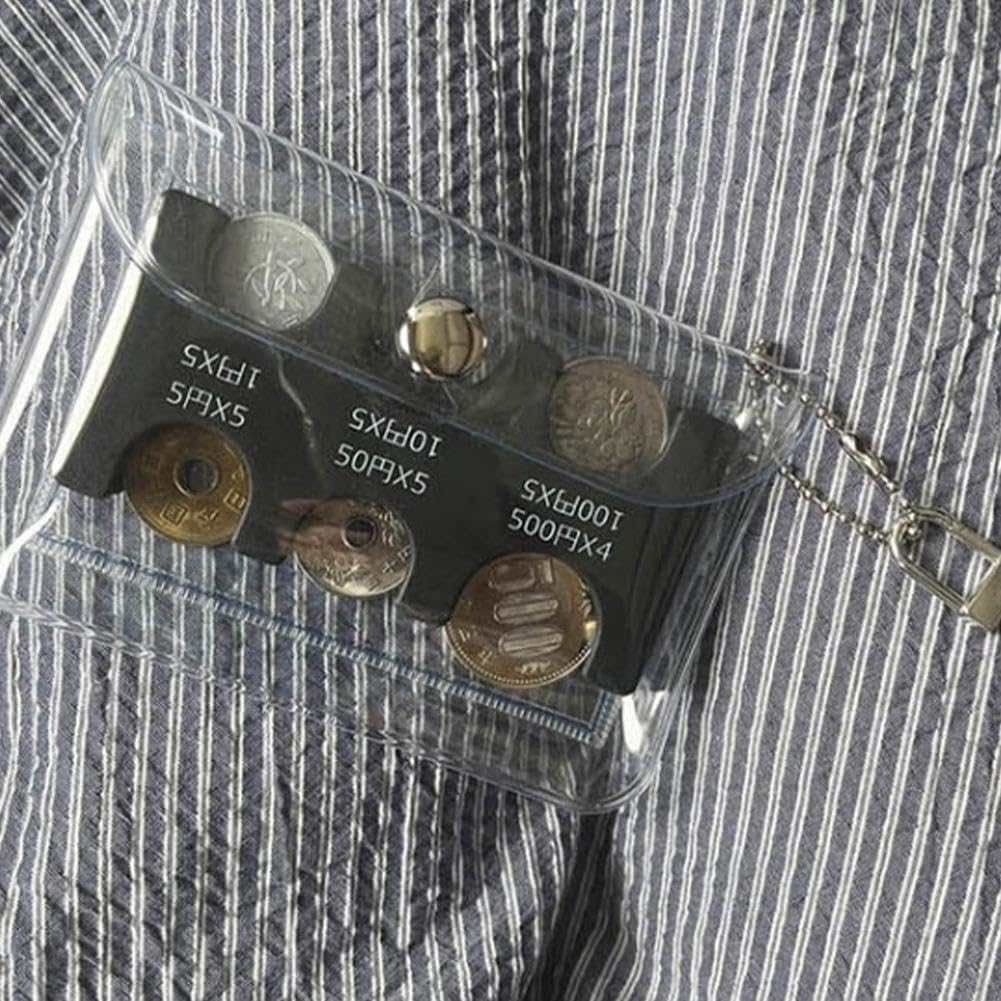 Lot De 4 Porte-monnaie Pour Yen Japonais Avec Housse PVC - 6 Compartiments Par Boîte - Transparent - Avec Mousqueton - Pour Collection Ou Voyage
