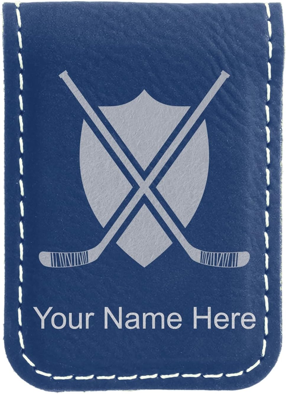 LaserGram Slim Magnetic Money Clip, Hockey Sticks, Personalized Engraving Included (Dark Blue)