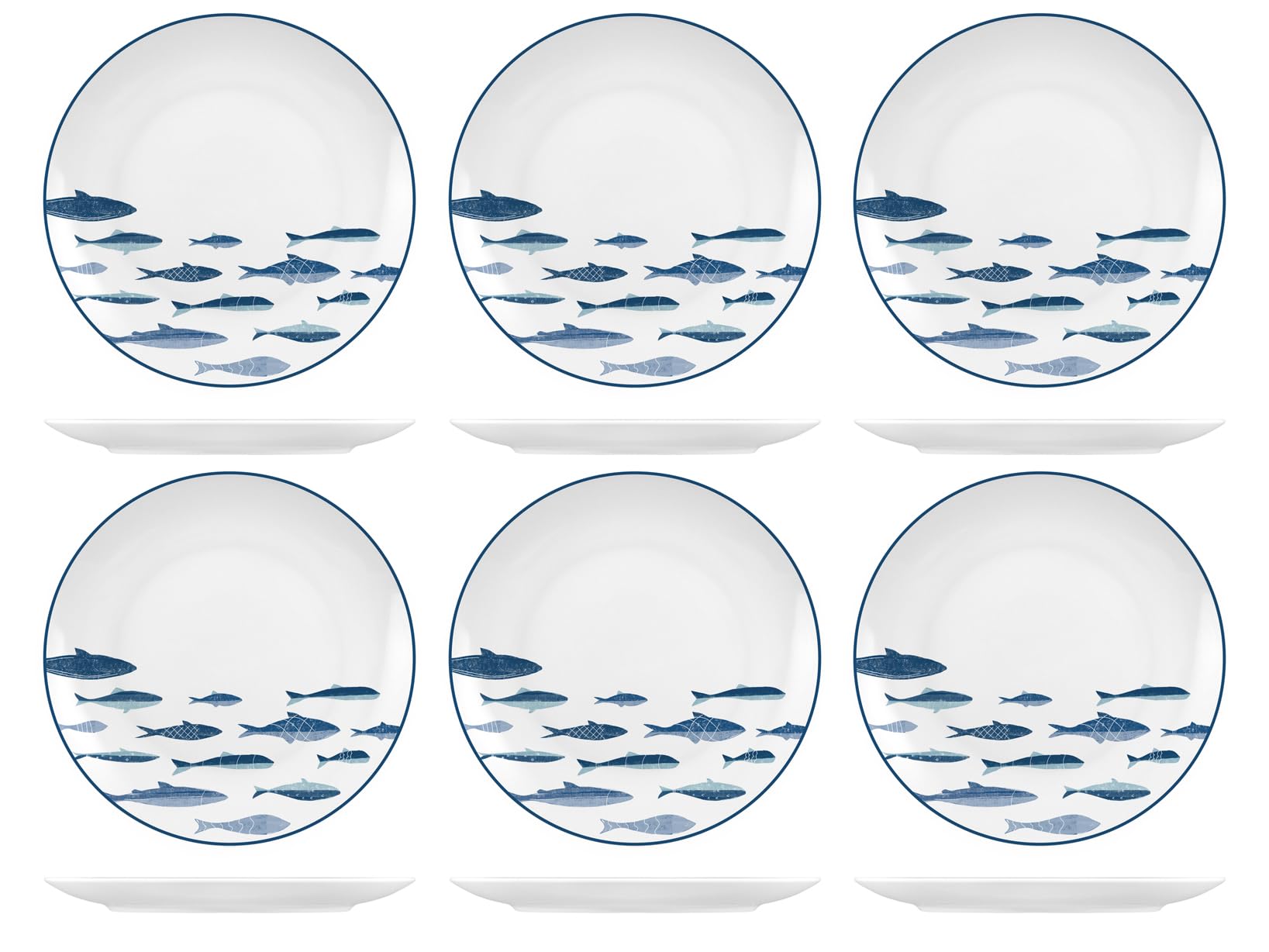 H&H Set 6 Piatti Piani Atlantic – Ø27 cm – Piatti in Porcellana Eleganti e Resistenti – Ideali per Portate Principali e Secondi – Lavabili in Lavastoviglie e Microonde