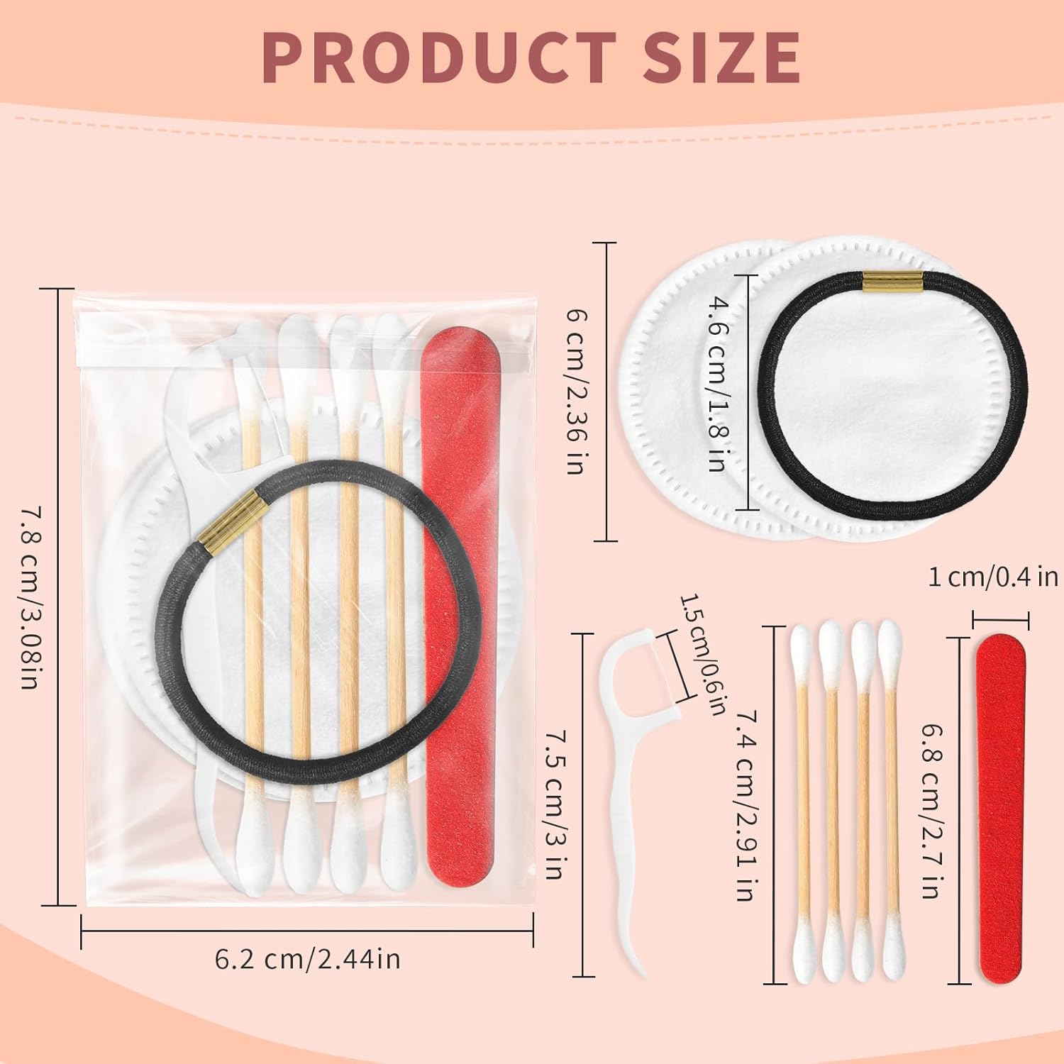 Bulk Hotel Vanity Kit Individually Wrapped Vanity Kit Travel,Hotel Hospitality Supplies,Hygiene Products Include Disposable Cotton Pads,Cotton Swabs,Hair Tie,Nail File,Dental Floss（100）