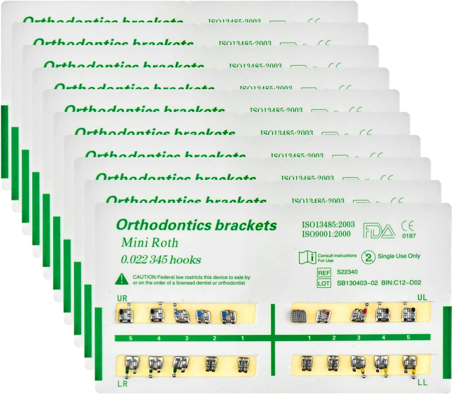 JLDP 20 pcs/Pack 200 pcs of Brackets Brace 0.022 Slot 3-4-5 Hooks Metal (Mini Roth)