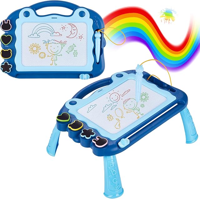 Eucomir Magnetic Drawing Board, 23x30CM, Magna Doodle Board Kids for Girls Boy Gifts,4 Color Erasable Drawing Board for Toddlers with 4Magnetic Stamps and 1Stylus,Kids Educational Toys,Light Blue