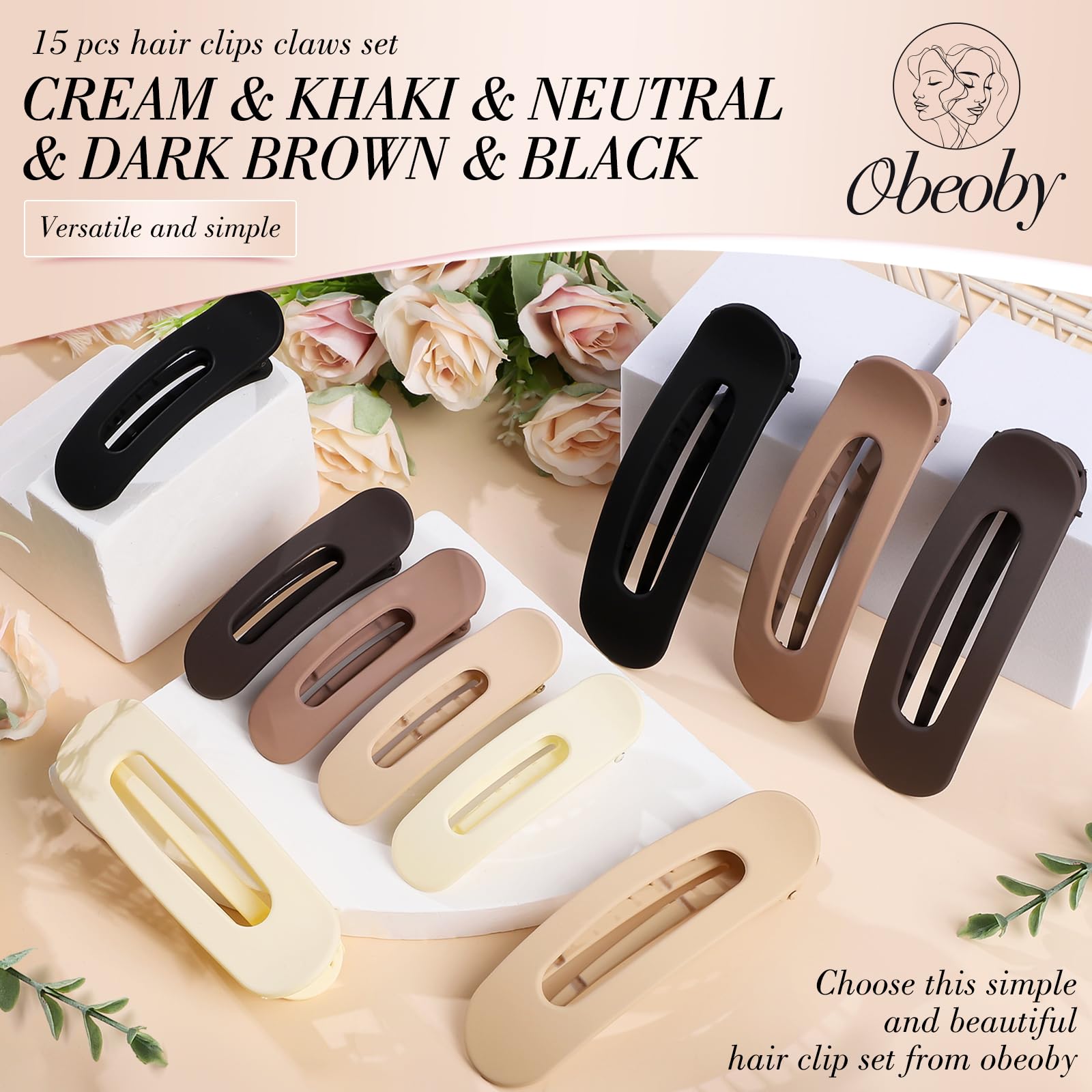 Amazon.com : 15 PCS Flat Hair Clips, Neutral Color Flat Claw 