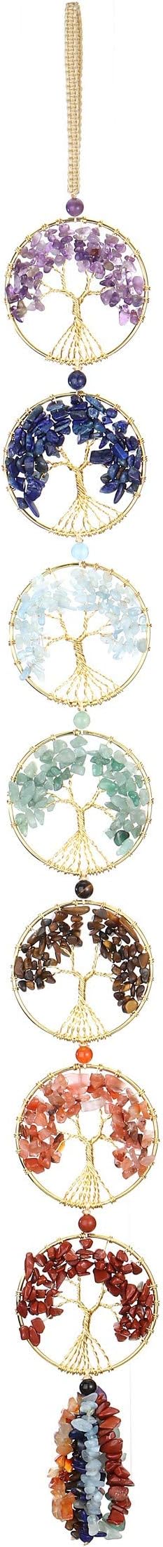 CrystalTears 7 Chakra Tree Life Crystal Hanging Ornament Natural Reiki Healing Crystal Gemstone Hanging Healing Crystal Gift for Christmas Housewarming Home Office Decoration