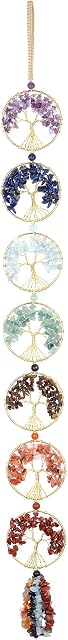 CrystalTears 7 Chakra Tree Of Life Crystal Hanging Ornament Natural Reiki Healing Crystal Gemstone Hanging for Home Office Christmas Decoration Gift