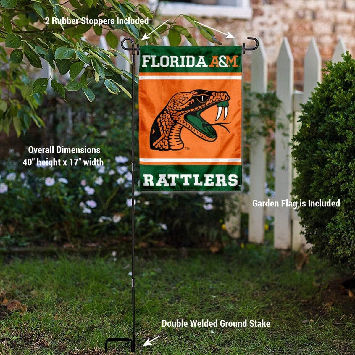 College Flags & Banners Co. Florida A&M Rattlers Garden Flag and Flag Stand Pole Holder Set