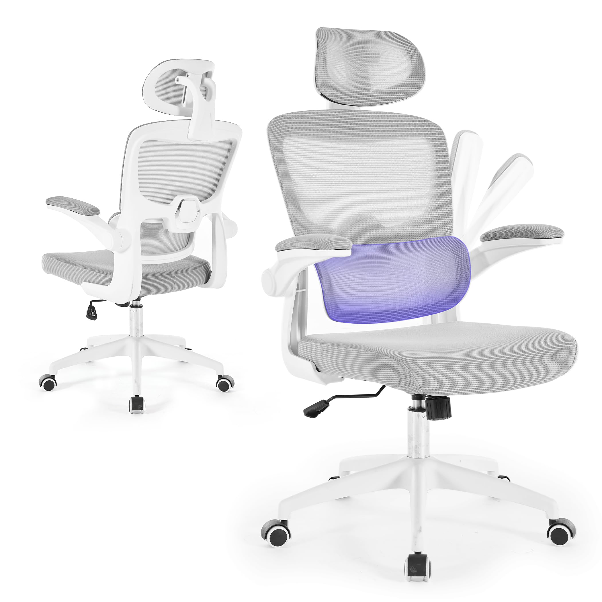  Ergonomischer Bürostuhl für lange Arbeitszeiten, mit Adaptive Lendenstütze, Netzrücken und Wippfunktion bis 150 kg
| Bü