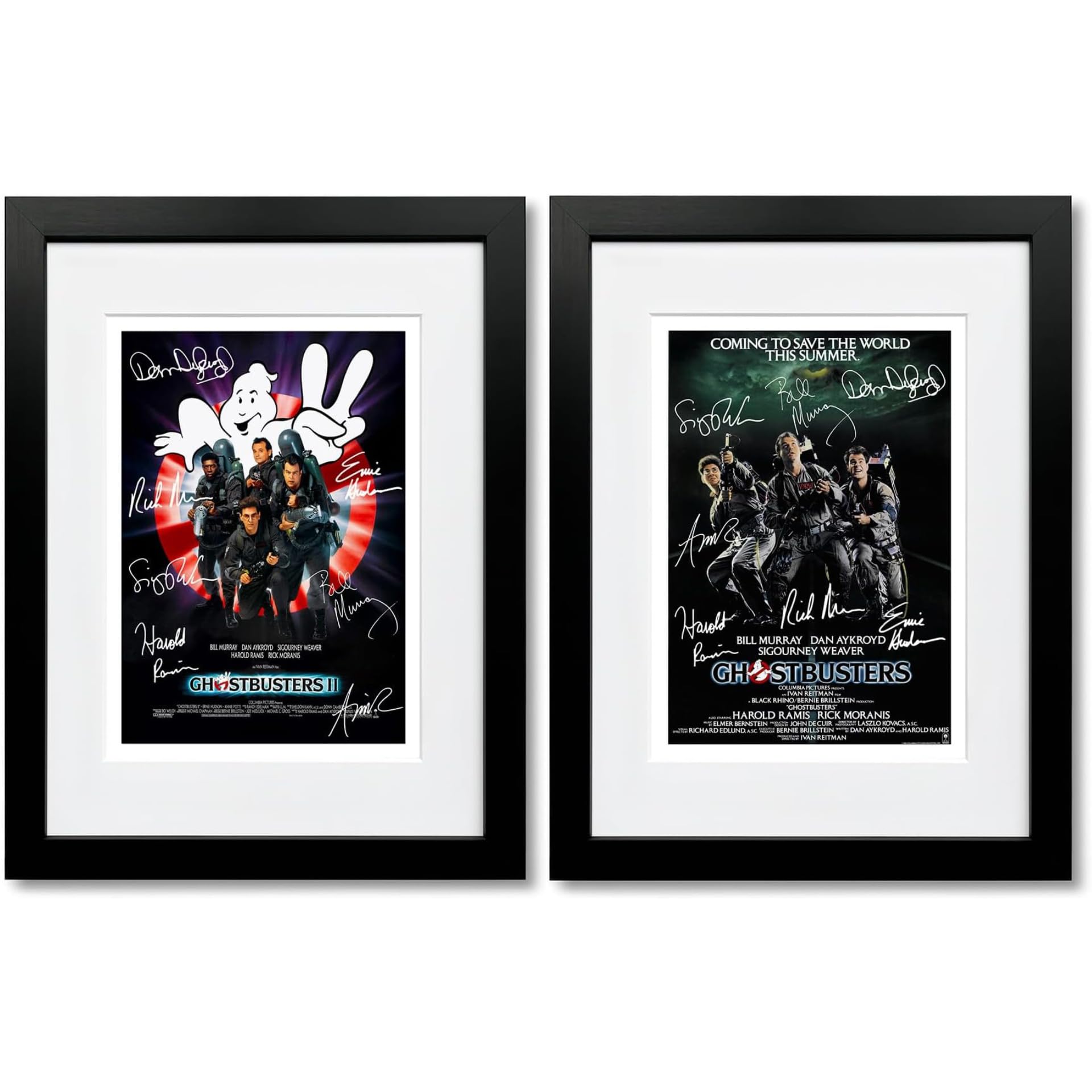 Ghostbusters All Movie Film Posters Cast Signed A4 Poster Photo Print Framed Autograph Gift Bill Murray, Dan Aykroyd, Sigourney Weaver (Both Movies A4 Framed & Mounted)