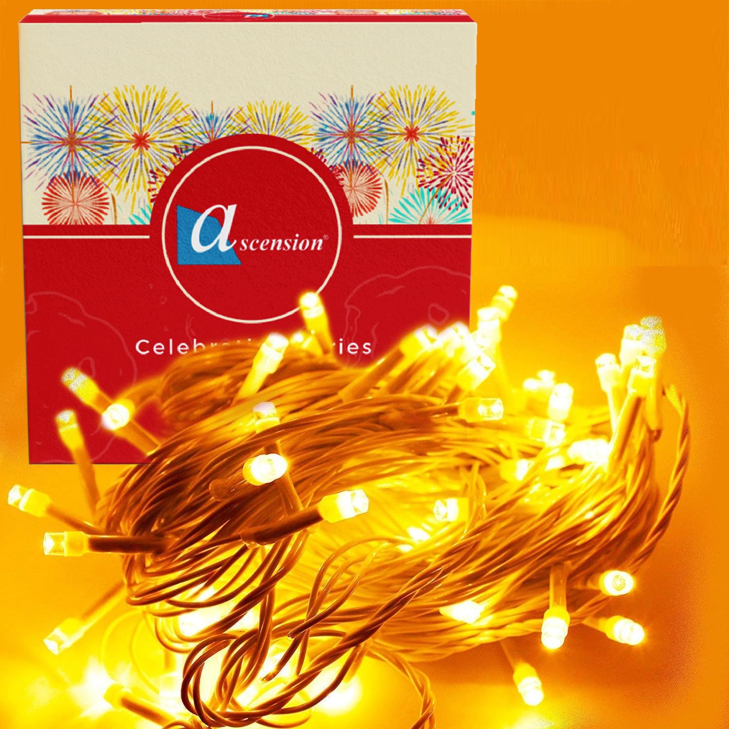 ascension Plastic 40 feet 12 Meter 42 LED Bulb String Fairy Lights Yellow for Indoor & Outdoor Decorations String Lights for DIY,Diwali, Party, Home Decor, Christmas Lights for Festival Decoration