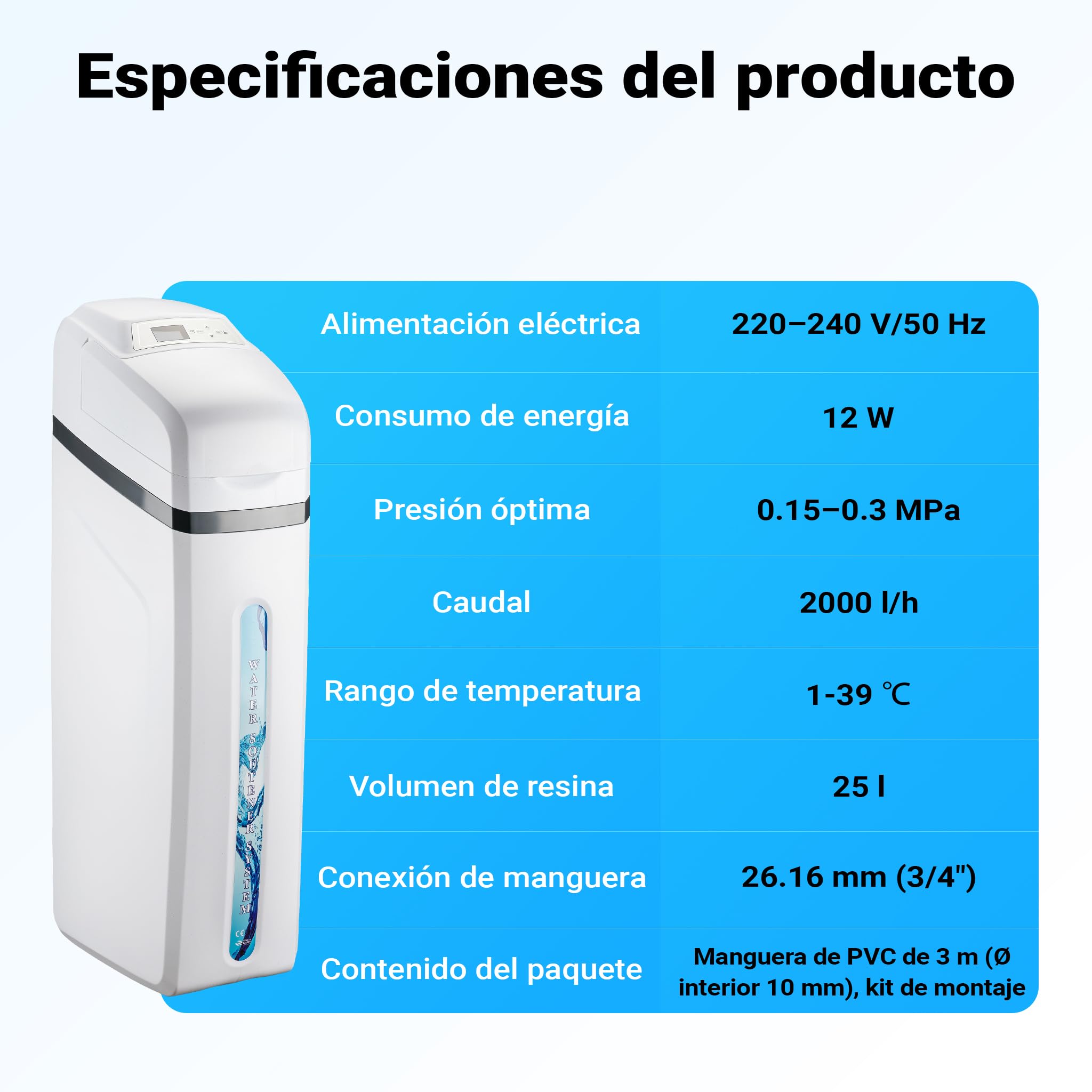 Naturewater Equipo ablandador de agua automático 2000L/h Intercambiador de iones Descalcificador