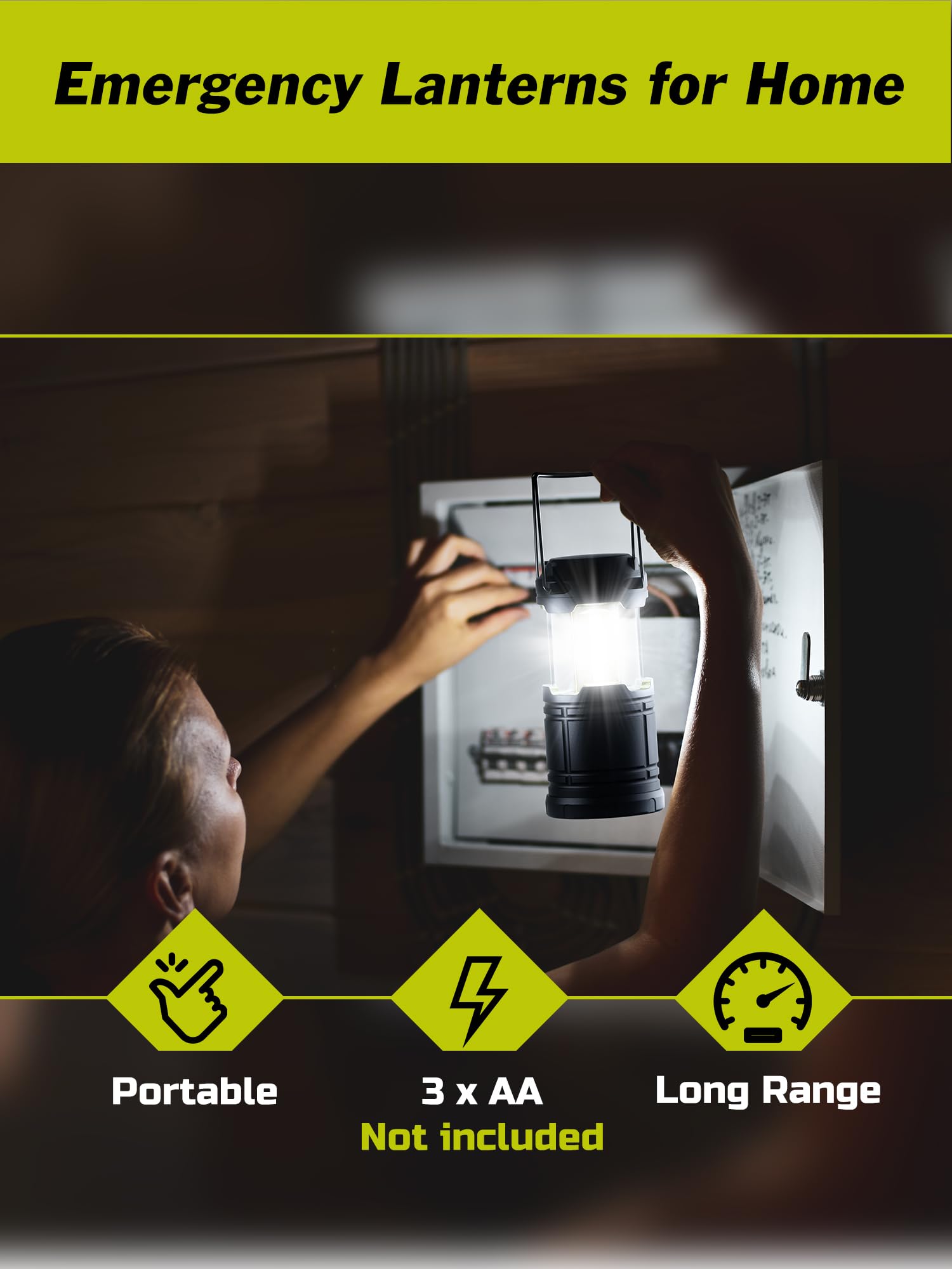 Lichamp J004GY - Lanterne a LED da campeggio, confezione da 4 lanterne a batteria per interruzioni di corrente, kit di emergenza per interni ed esterni
